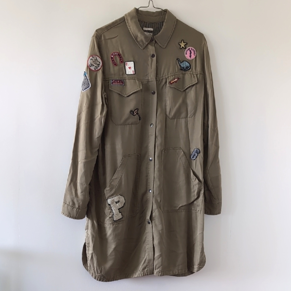 Zara FRF Outwear Shacket Shirt Khaki Patchwork Jacket Size L